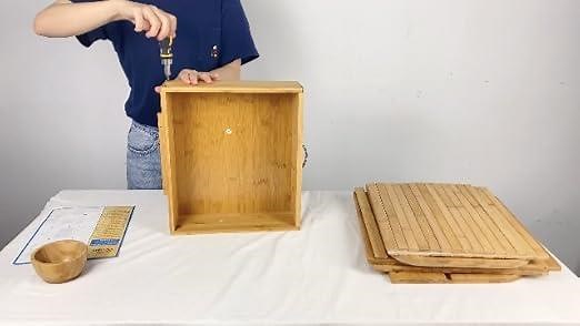 Bamboo bread box with roll top and 1 drawer
