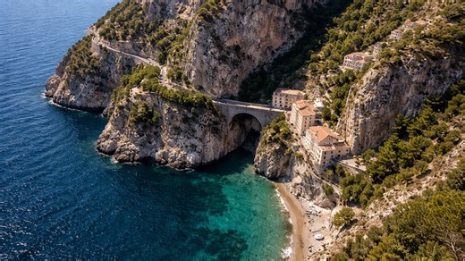 Aerial view of a cliffside coastal retreat