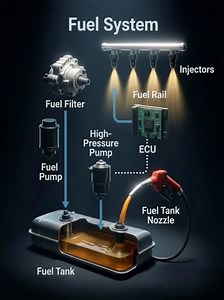 Fuel system working flow ⛽⚙️ Tank → pump → filter → fuel rail → injectors. #FuelSystem #FuelInjection #ECUControl #CarBasics #AutoTechnology #MechanicLife #Torquecraft #fblifestyle #ForEducationalPurposesOnly | Torque Craft
