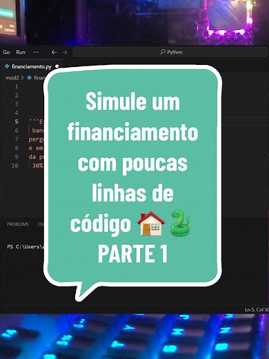 Nesse vídeo, resolvi um desafio super prático com Python: um programa que simula se o banco aprova ou nega um financiamento para compra de uma casa. Usei apenas operações matemáticas, if e else pra validar se a prestação ultrapassa 30% do salário. Bora testar juntos? #PythonNaPratica #LogicaDeProgramacao #DesafioPython #PythonFinanceiro #EstudandoPython #Financiamento #Emprestimo #CodigoSimples #ProgramadorIniciante #MaisUmaLinhaDeCodigo]