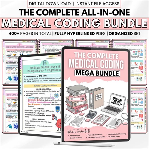 Medical Coding Study Guide Bundle | 400+ Pages ICD-10, CPT Cheat Sheets, Practice Worksheets & Quizzes | Printable PDF for Nursing Students - Etsy