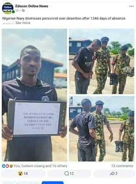 Nigerian Navy dismisses personnel over desertion after 1346 days of absence