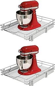 DINDON Pull Out Cabinet Organizer, (17" W x 21" D) Heavy-Duty Metal Sliding Drawer Shelf, Bathroom Under Sink Kitchen Cabinets Organizer and Storage Slide Out Shelves, Chrome, 1 Tier, 2 Pack