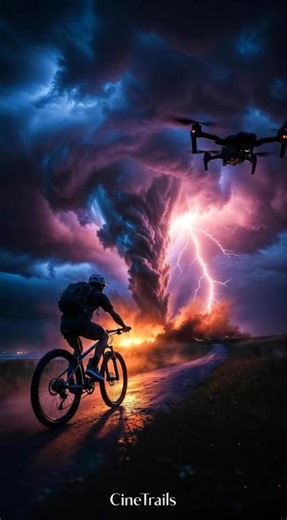 Cyclist vs Tornado: Epic Drone Footage