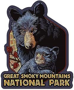 Lantern Press Sticker Great Smoky Mountains National Park, Tennessee, Black Bears, Mosaic, Die Cut Vinyl, (Waterproof Decal for Cars, Water Bottles, Laptops, Coolers), Small