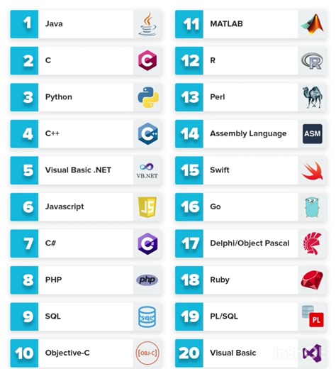 Numbered list of 20 programming languages #trendingshorts #viralshort