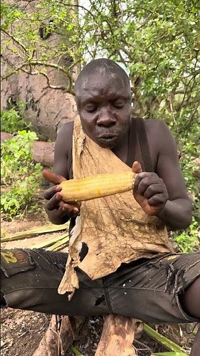 Hadzabe Tribe bushmen Chabba first corn experience in the bush 🥰