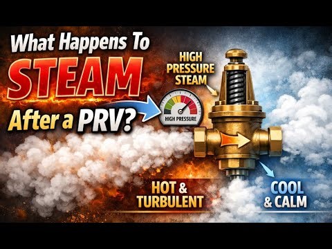 What happens to steam after a pressure reducing valve (PRV)