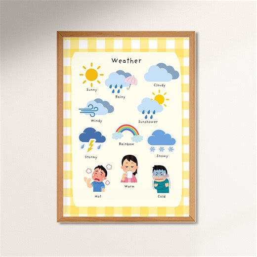 Weather Chart for Kids, Digital Download, Weather Learning Poster, Preschool Educational Wall Art, Homeschool Decor