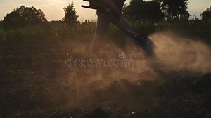 Farmer Walking on Cultivated Field Spraying Pesticides with Manual Knapsack Sprayer at Sunset Stock Video - Video of tilling, equipment: 352756919