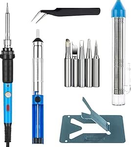 Vastar Soldering Iron Kit, Full Set 60W 110V Soldering Welding Iron Kit - Adjustable Temperature, 5pcs Different Tips, Desoldering Pump, Stand, Anti-static Tweezers and Additional Solder Tube