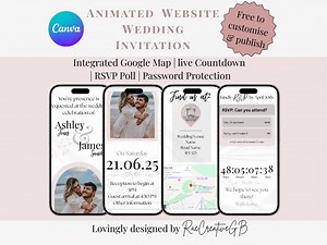 Modern Animated Website Wedding Invitation Template | Digital Invite | RSVP Poll, Live Countdown and Embedded Google Map | Canva Editable - Etsy Canada