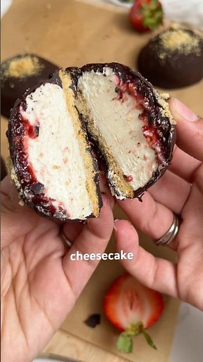 Chocolate-Covered Cheesecake Icecream Bites with Strawberry Jam | #shorts