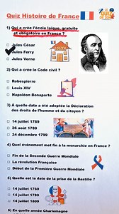 Quiz Histoire de France Testez vos connaissances avec ces questions sur l'histoire de France ! Auras-tu 7/7 ? Dis moi ton score en commentaire et tag un pote pour le défier ! | Lequizde20h