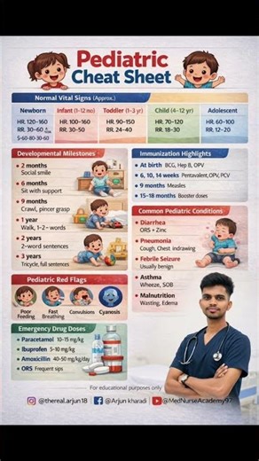 Pediatric Cheat Sheet | Normal Vitals, Milestones, Vaccines | Nursing Quick Revision