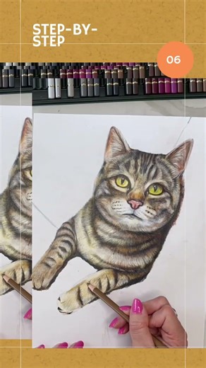 Learn how to draw a realistic cat step-by-step using colored pencils! #catdrawingtutorial