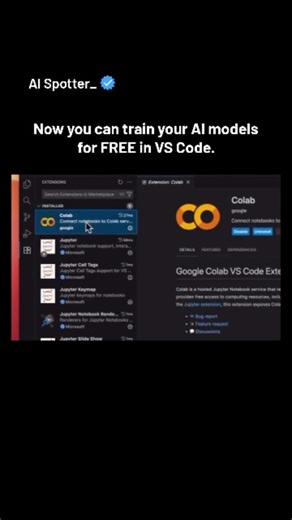 AI | Future | Tech on Instagram: "For how to use it Comment 'GPU' The Google Colab extension for VS Code allows users to connect local notebooks to powerful cloud-based runtimes, including those with premium GPUs/TPUs, without needing expensive local hardware. This makes high-performance computing resources available to a broader audience"
