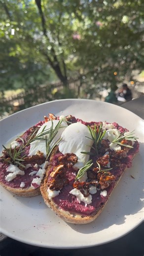 we do things a little differently at the Paddock Bakery ✨Purple toast is one of those things…Roasted beetroot & Za’atar puree, two poached eggs, Meredith goats milk feta, honey roasted walnuts, Joseph cold pressed olive oil & fresh rosemary on our house wood-fired 7 grain sourdough toast 💜open 7 days ‼️ | Paddock Bakery
