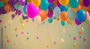 Multicolor balloons with a retro Instagram filter effect concept of happy birthday in summer and wedding honeymoon party Vintage color tone with copy space Happy Birthday festive celebration design 4k