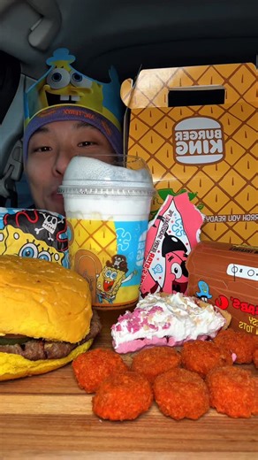 Shhhhimeating on Instagram: "Trying @burgerking and SpongeBob collab #burgerking #spongebob #whopper #eating #mukbang #fyp"