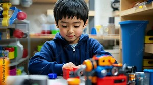 A boy inventor experiments with prototypes for robotics in healthcare technology, aiming to improve patient care and accessibility