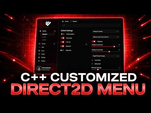Modern C++ Direct2D Menu UI Source Code Clean Red Cheat Menu Design