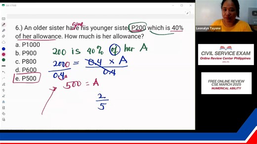 4K views · 81 reactions |  Civil Service Exam Review 2025: Percentage Problem by Coach Leonalyn   Enrollment is now open for Civil Service Exam Intensive Coaching via ZOOM. Limited slots available, so don’t wait to secure your spot!  Message us for inquiries and more details. Let’s make your dreams a reality—see you there, future CSE Passer! ❤️ | ORC Online Review PH | Facebook