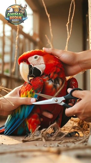 “Beautiful Macaw Trapped… Emotional Rescue 💔🦜”#animalrescue #shorts #shortfeed #catrescue #emotional