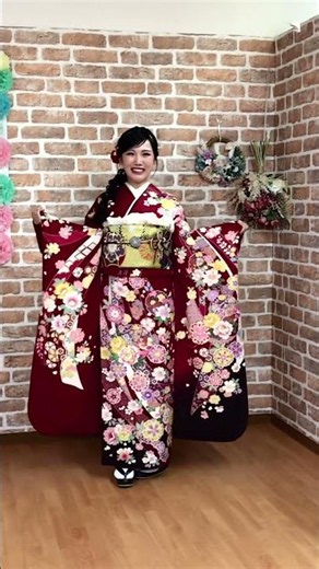 おりえんのお客様紹介♡深赤振袖にピンクのお花と熨斗柄がかわいすぎる！#振袖 #着物 #成人式着物