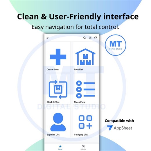 Modèle d'AppSheet de suivi des stocks avancé | Système de stockage Google Sheets | Lecteur de codes-barres, bons de commande et alertes de stock faible - Etsy France