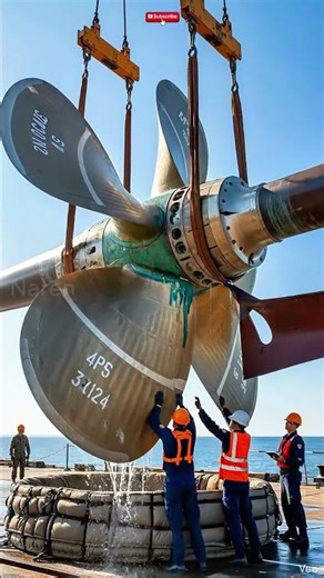 Unbelievable scale: Lifting a giant ship #propeller #heavyload #maritime #mindblown #shorts