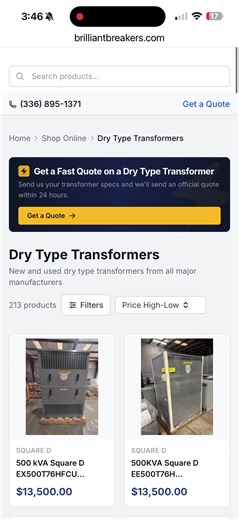 Need a transformer but don’t have time to call five suppliers? We made it easy to check transformer inventory directly from your phone. In this video, I’m scrolling through the mobile version of our website so you can see how quickly you can browse available transformers at: 👉 BrilliantBreakers.com Electrical contractors and distributors use it when they need: • Quick-ship transformers • Older or discontinued models • Alternatives to long factory lead times Instead of waiting weeks for quotes, 