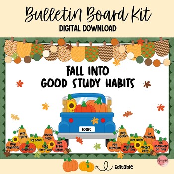 Fall Study Habits Bulletin Board Kit | Editable Autumn Classroom & Door Decor