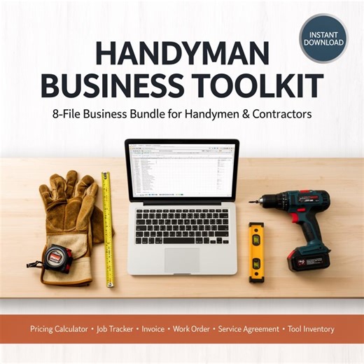 Handyman Business Toolkit | Contractor Forms Estimate Calculator Job Tracker Invoice Work Order | Digital Download Fillable PDF Excel - Etsy