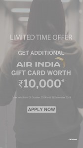 Get benefits worth up to ₹4,50,000* with The American Express® Platinum Card. Open a world of experiences for yourself and your loved ones, whether you choose to travel, dine, shop or indulge. Limited Time Offer | Apply now and get additional Air India gift card worth ₹10,000*. *Terms and Conditions Apply. | American Express | Facebook