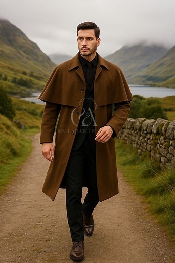 Men's Handmade Wool Inverness Cape Coat - Brown Sherlock Holmes Overcoat - Etsy