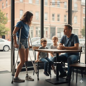 “May I Sit Here?” the One-Legged Girl Asked the Single Father… What He Said Next Made Her Burst Into Tears… The café was almost full that afternoon, alive with warm chatter, the clink of cups, and the rich aroma of freshly brewed coffee. Daniel Harper sat at a small corner table with his six-year-old son, Ethan. A single father, Daniel was still learning how to live a life he never expected—one without his wife, without support, and with the constant weight of being everything his child needed. 