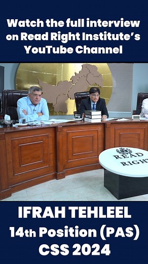 Ifrah Tehleel 14th position CSS 2024 (PAS) Watch her complete journey now on Read Right Institute’s YouTube channel! 🎥 #CSPJourney #CSS2024 | Read Right Institute