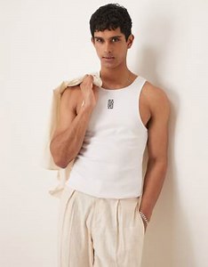 ASOS DESIGN super heavyweight muscle fit vest in white with logo embroidery  | ASOS