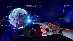 AI robot process automation RPA Document management system DMS for company digital transformation paperless workflow, security cloud digital technology. futuristic 3D robot