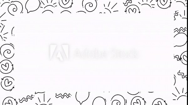 Simple border black and white doodle frame features hearts spirals creating a simple charming border design.