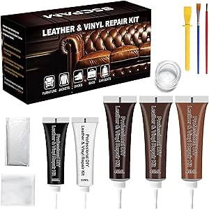 Leather Repair Kit for Furniture, Leather & Vinyl Repair Kit, 5 Colors Liquid Vinyl Repair Kit for Boat, Car Seats, Couch Sofa Jacket Purse Scratch Holes with Super Easy Instructions