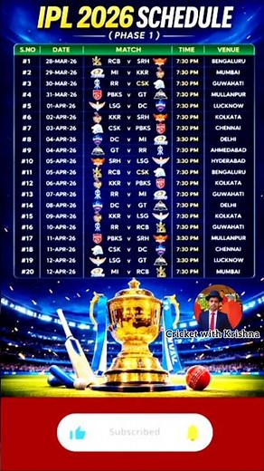 IPL 2026 Full Schedule 🏏 | All Matches List, Date & Time | IPL 2026 Time Table