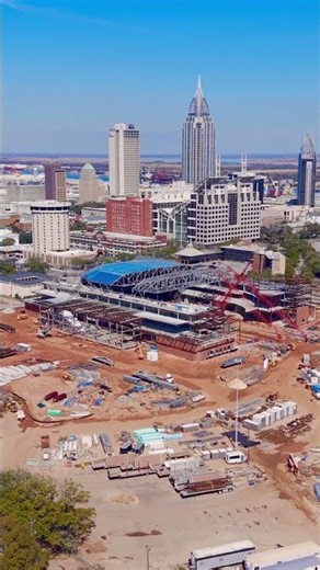 The downtown of Mobile, Alabama, USA and its dynamics, buildings, New Arena stadium.