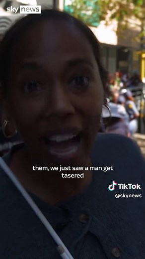 People have marched through some of South Africa's largest cities to protest against immigration. Sky's Africa correspondent @yousraelbagir witnessed a man being Tasered by a protester in central Johannesburg. #immigration #southafrica #johannesburg