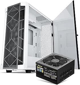 Segotep T1 White Full-Tower E-ATX Gaming PC Case Plus 750W Black Power Supply