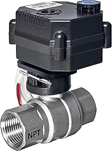Motorized Ball Valve- 3/4'' Stainless Steel Electrical Ball Valve with Full Port, 9-24V AC/DC and 2 Wire Auto Return Setup, with Manual Override
