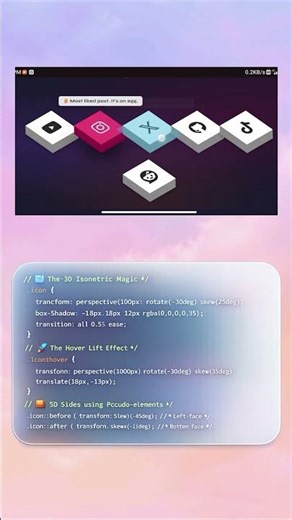 3D Hover Icons with Pure CSS!🧊✨#shorts #htmlcssjs
