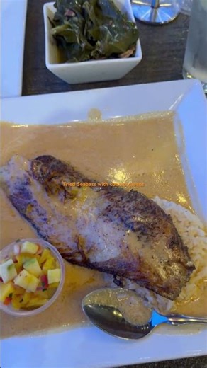 Pan seared Seabass with collared greens and mac n cheese. Southern yumminess! #southernfood