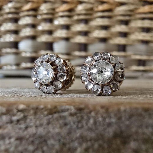 Antique Victorian Old Mine Cut Diamond Earrings in 18k Yellow Gold | Screwback - Etsy